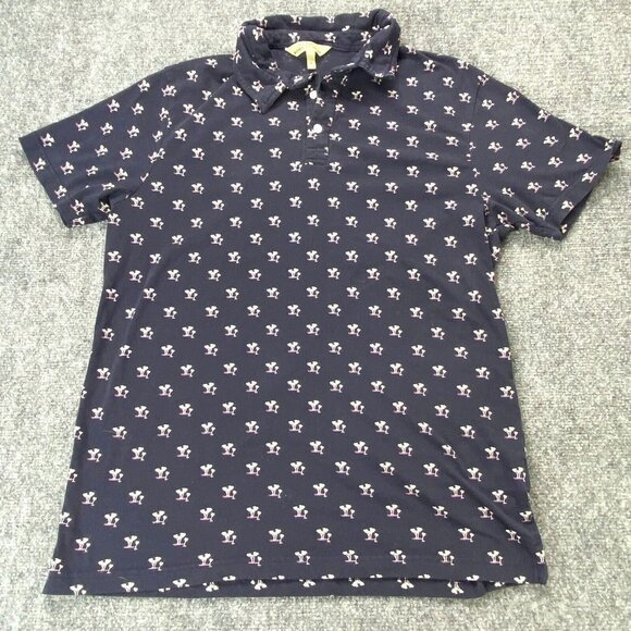 Alexander Julian Colours Shirt Mens L Polo Blue Short‎ Sleeve Palm Trees Print - Picture 1 of 10